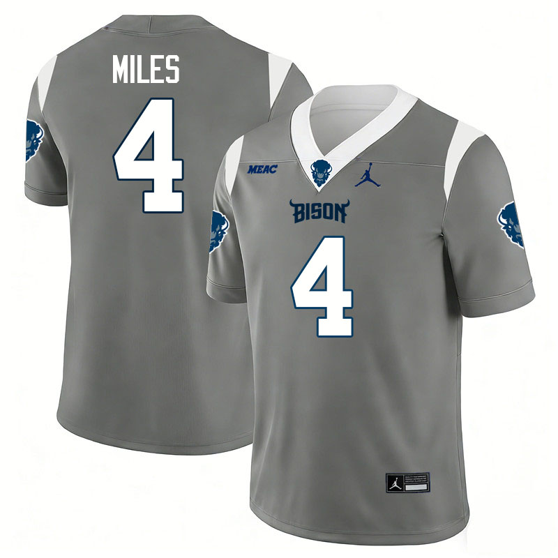 Howard Bison #4 Noah Miles College Football Jerseys,Uniforms Stitched-Grey